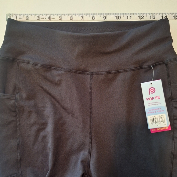 NWT Popfit Leggings XL POCKETS Crop Black With Green Ribbon Accents - Picture 5 of 6